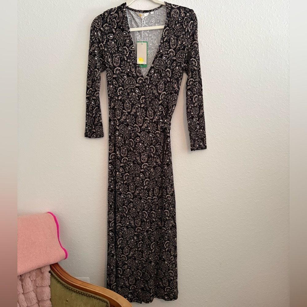 NWT Boden Jersey Wrap Maxi Dress Black and White Paisley 6P